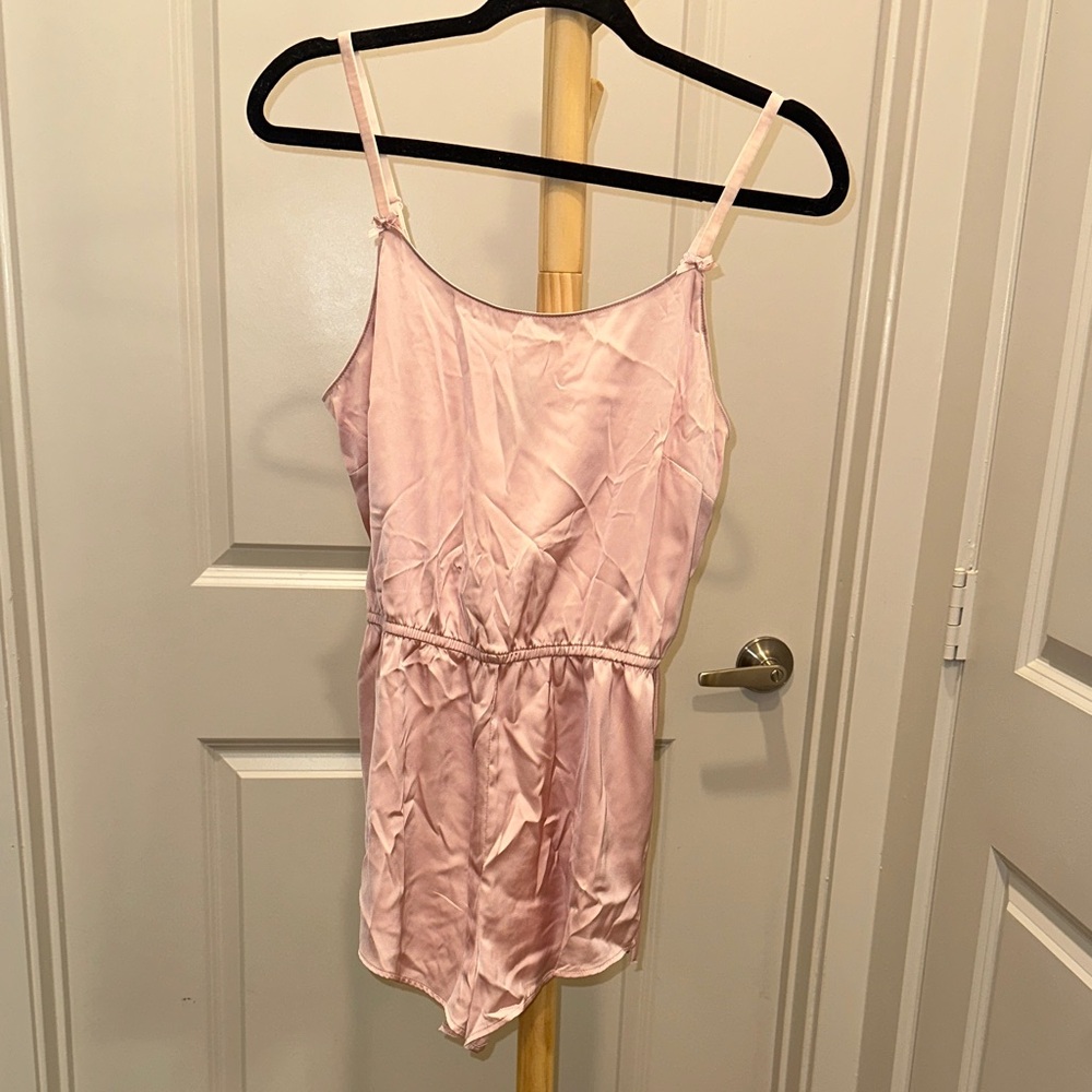 Silk-Feel Pink Satin Romper Women's Sleepwear